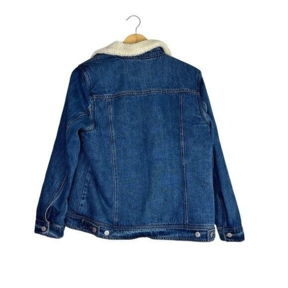 Old Navy Gender-Neutral Oversized Boyfriend Sherpa Jean Trucker Jacket Sz Large - Picture 5 of 10